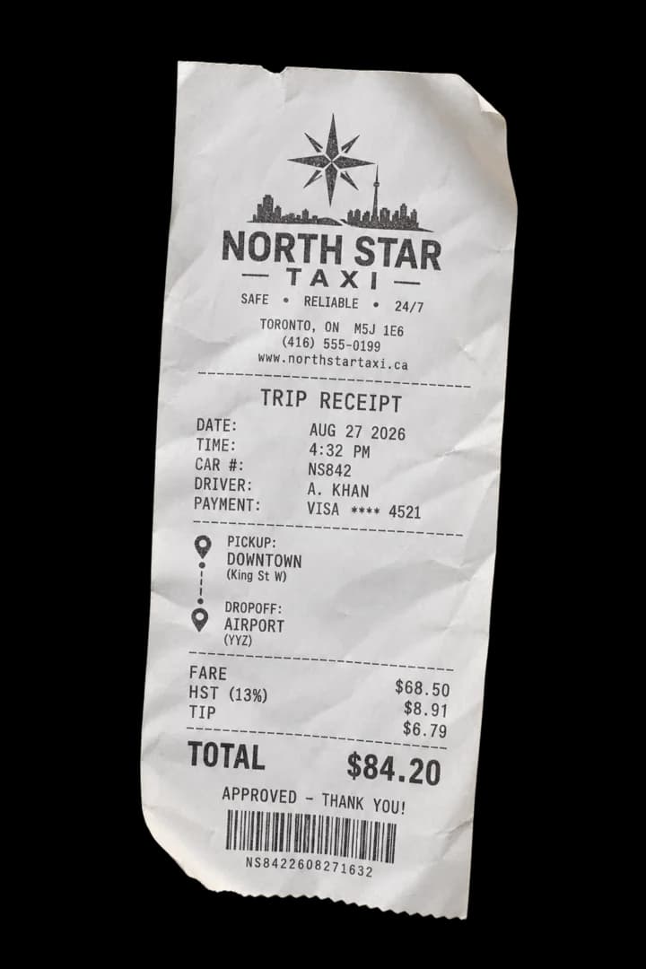 Example North Star Taxi receipt